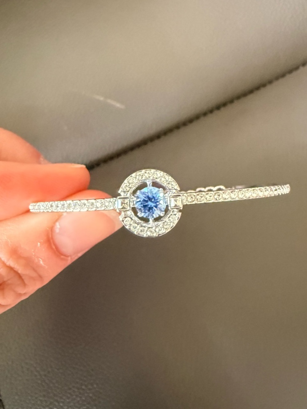 Silver Tone Blue Centerstone Halo Bracelet - Women Jewelry